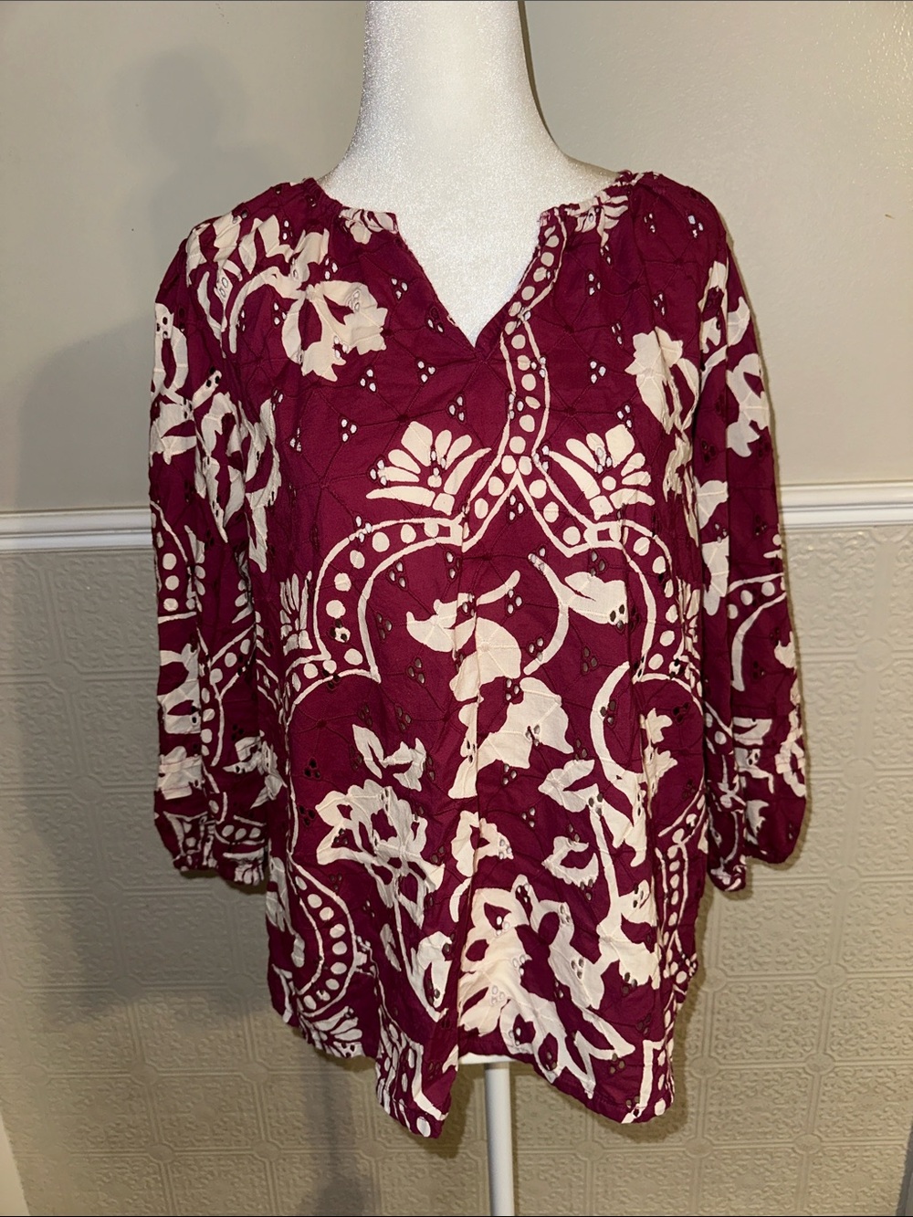 Women’s Floral Maroon Tunic Top with Cream Print